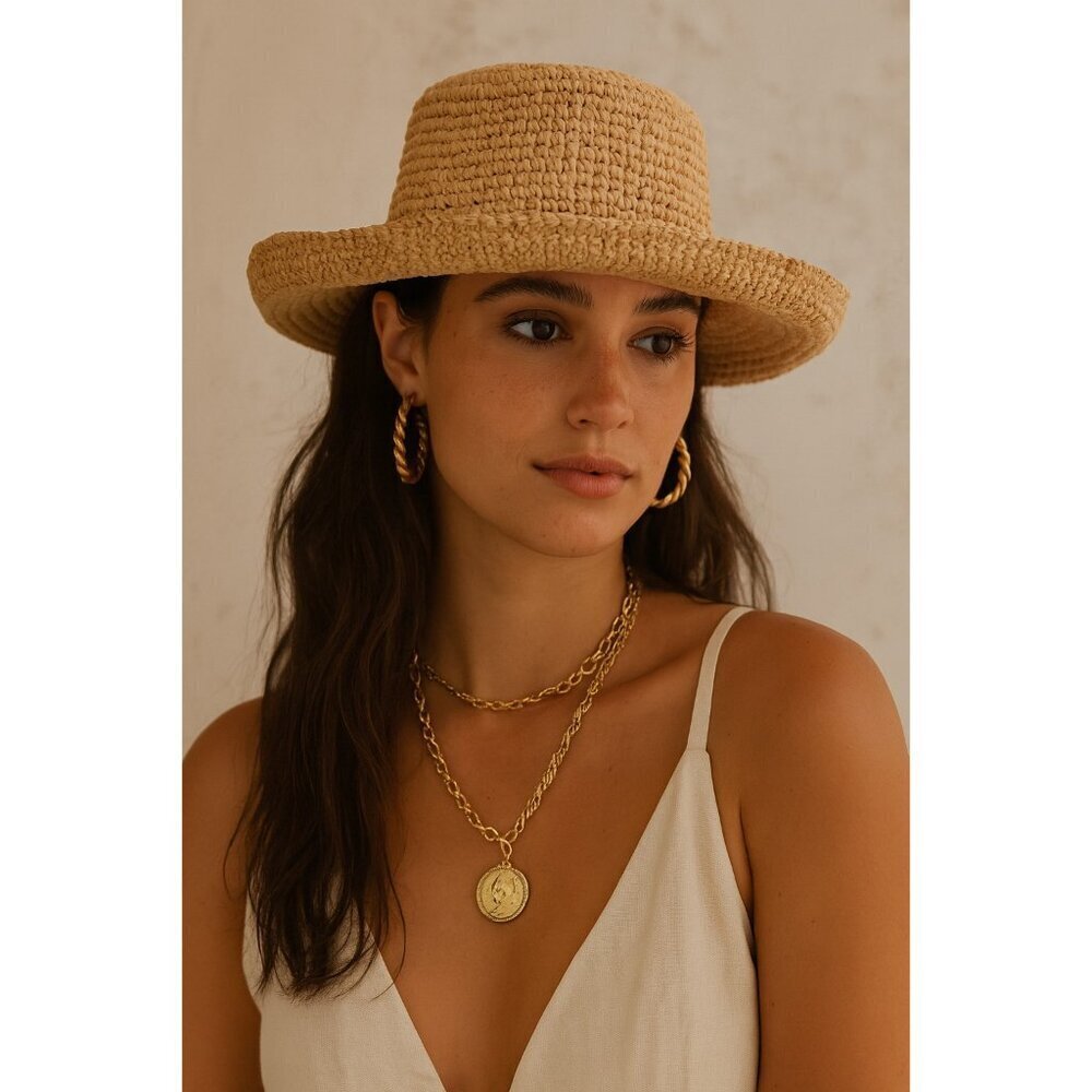 Scala Collection Women Straw Sun Hat Wide Brim Natural Raffia OneSize Chin Strap - Picture 1 of 8